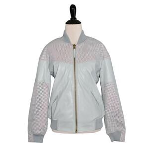 TOPSHOP NEW $110 Idol Perforated Faux Leather Bomber Jacket in Blue Size 2